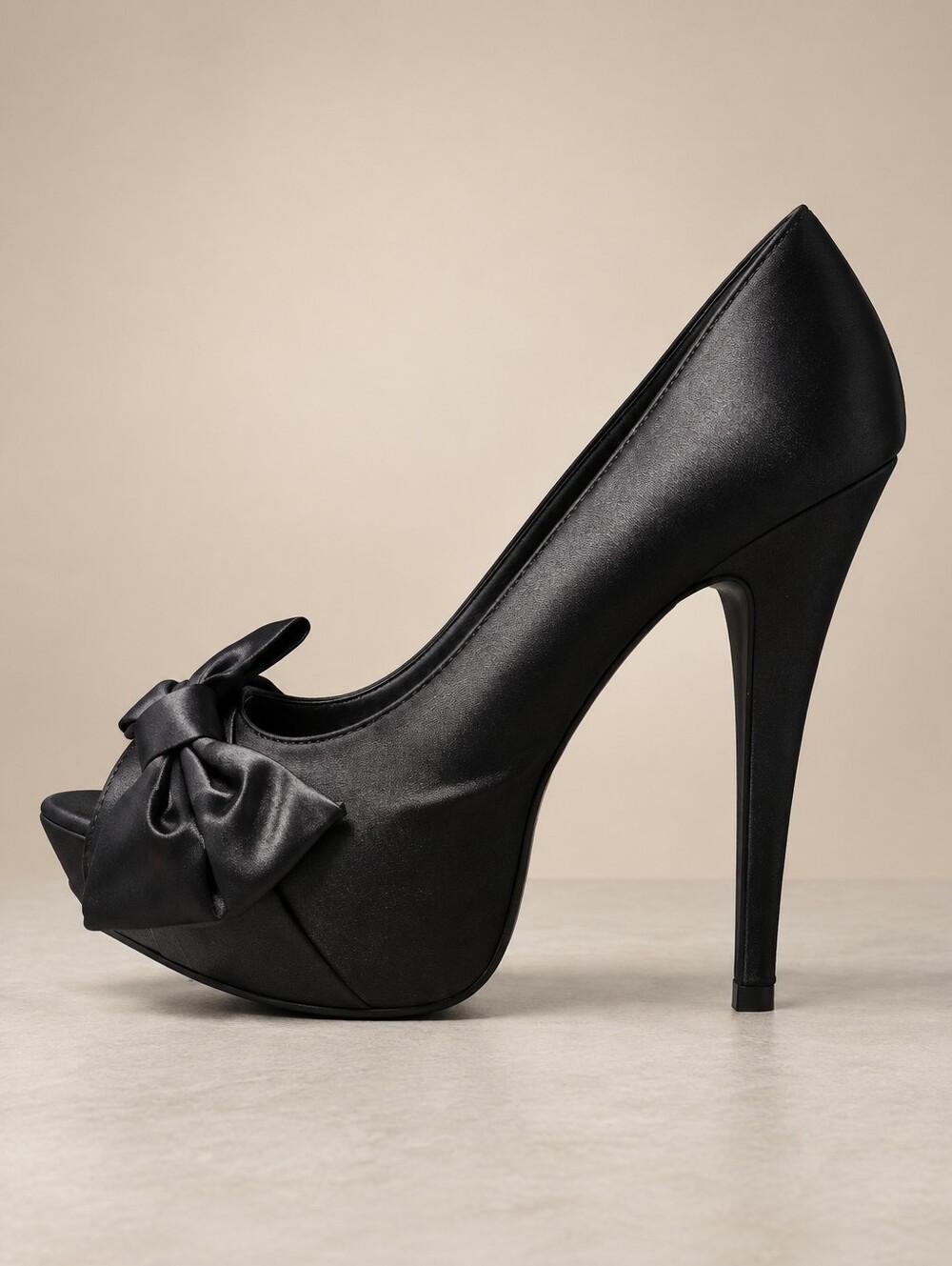Qupid Black Satin Open Toe Platform Bow Heels Size 8.5